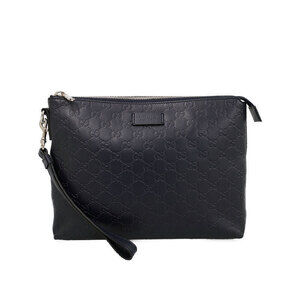 Gucci Black Guccissima Leather Soft Clutch Black